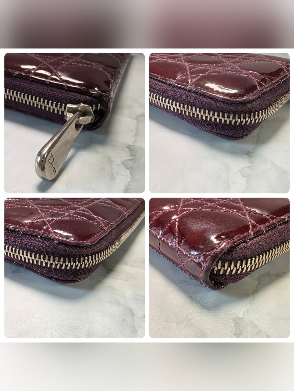 Christian Dior Cannage Patent Leather Zip Around Wallet Burgundy | COA - Picture 3 of 10